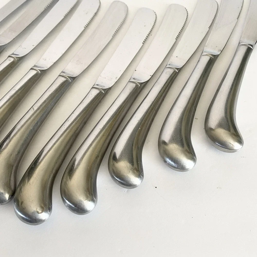 Vtg Lot Of 10 Pistol grip butter knives‎ Stainless Steel Flat Wear Korea MCM